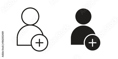 User add icons vector. Line and glyph design with editable stroke