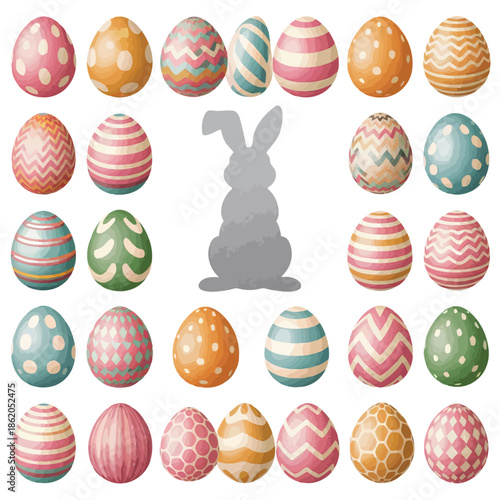 easter eggs and bunny silhouette in colorful easter themed graphic illustration high quality professional detailed modern