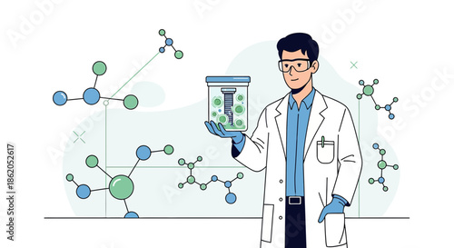Researcher analyzing sample molecules for science studies and innovation in the laboratory