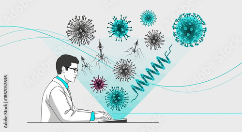 Researcher analyzing microscopic organisms and pathogenic viruses to understand infectious diseases