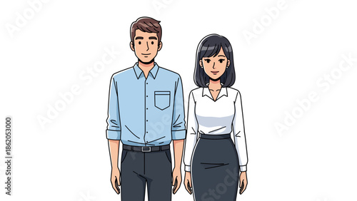 Illustration of a man and woman standing together in a professional setting