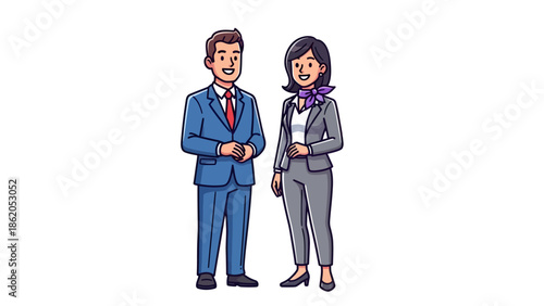 Professional couple standing together in formal attire