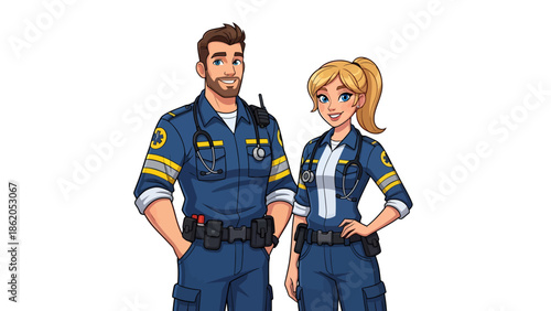 Illustration of a male and female officer standing confidently in uniform