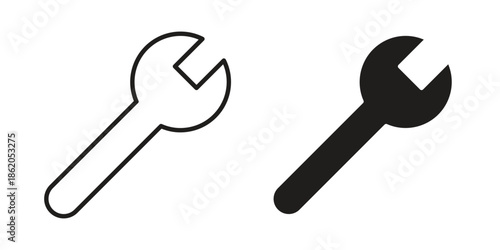 Wrench icons vector. Line and glyph design with editable stroke