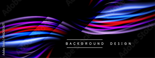 Abstract flowing ribbons, vibrant colors against black backdrop. Modern design element, dynamic curves create visual interest.