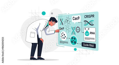 Scientist analyzing CRISPR technology, illustrating gene editing and molecular biology concepts in
