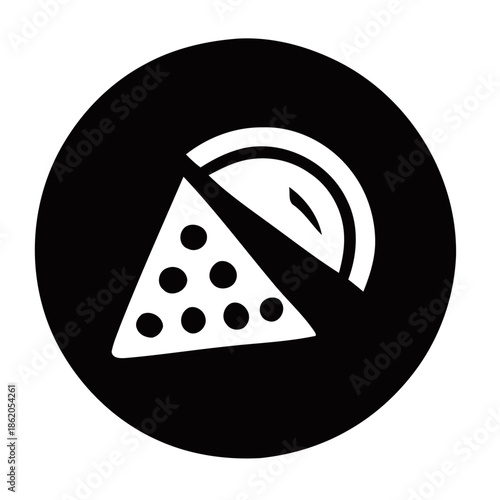 A slice of pizza with various toppings on a circular plate, viewed directly