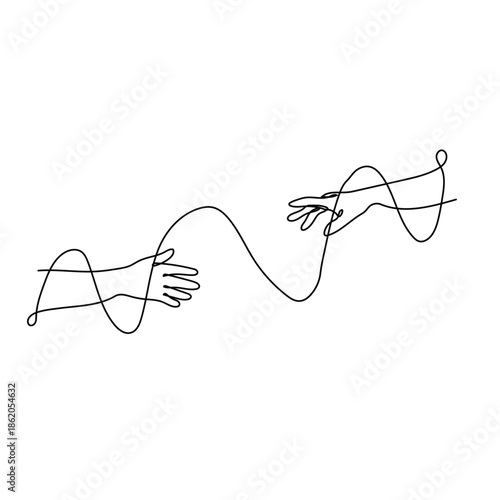 Continuous Line Art of Two Hands Reaching Connection