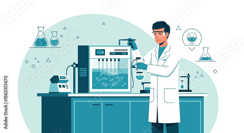 Scientist conducting pharmaceutical research with advanced automated laboratory equipment and