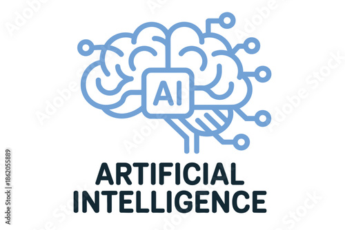 artificial intelligence ai brain circuit vector logo illustration machine learning neural network data science concept digital mind technology futuristic design.