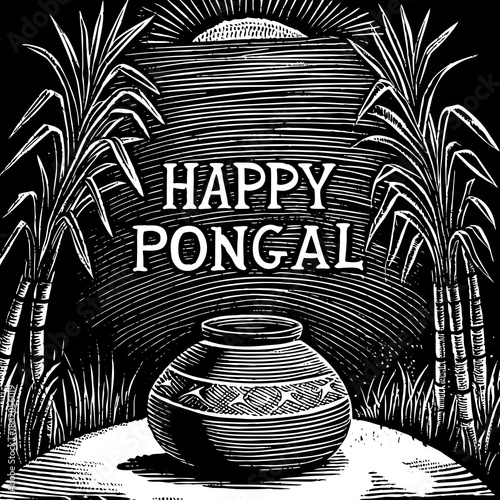 Happy Pongal Festival Greeting Text Vector