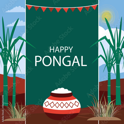 Happy Pongal Festival Greeting Text Vector
