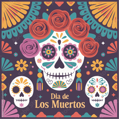 Day of the dead calavera 2D vector illustration character