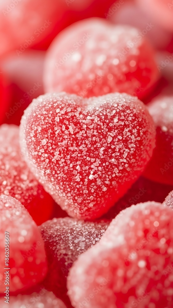 Obraz premium Heart-shaped candies with red sugar crystals for romantic celebrations