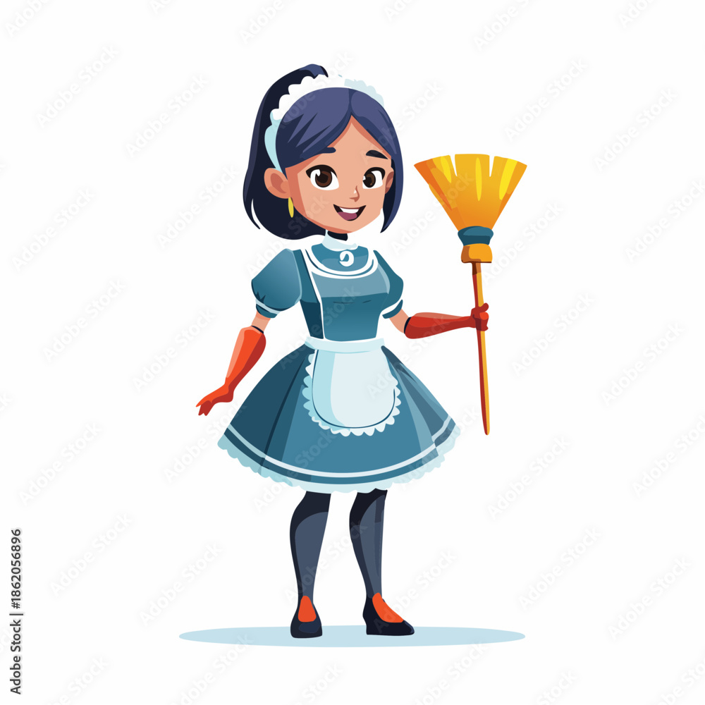 Fototapeta premium Robot maid 2D character vector illustration