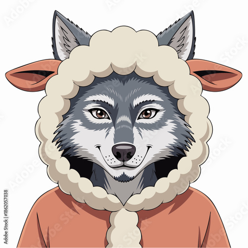 Wolf wearing sheep's clothing - wildlife animal disguise