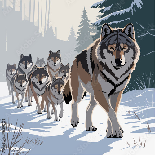 Pack of wolves in nature - wolf pack wildlife