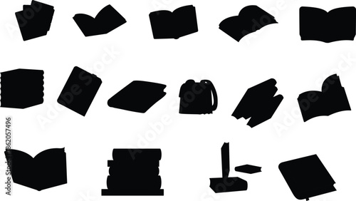 Backpack on stacked books with back to school text in black and white silhouette style isolated on white background, education, literature, book, library, reading,