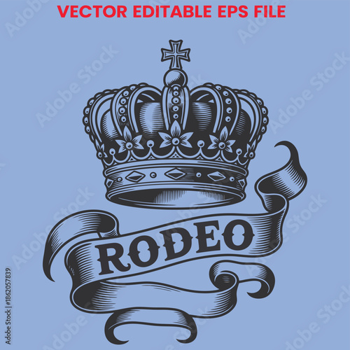 western rodeo crown with banner vector illustration isolated on white cowboy competition award emblem celebration design element.