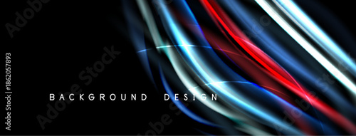 Abstract design features vibrant light streaks. Dynamic curves create modern visual impact. Dark background emphasizes bright colors, energy.