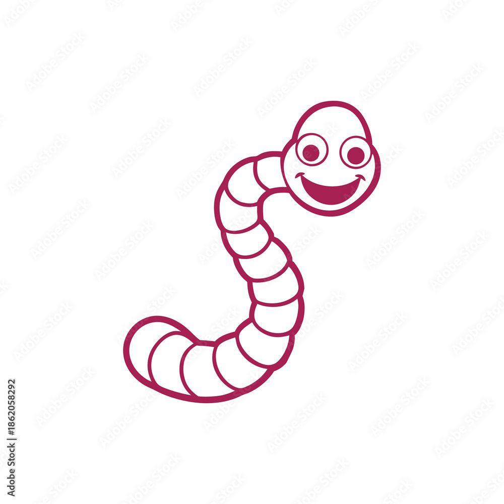 Fototapeta premium A simple cartoon illustration of a happy, smiling earthworm with large eyes.