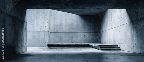 Wallpaper Mural Concrete architecture, modern interior, minimal design, empty room, urban space, background panorama framing dramatic light and shadow over textured wall and stair platform Torontodigital.ca