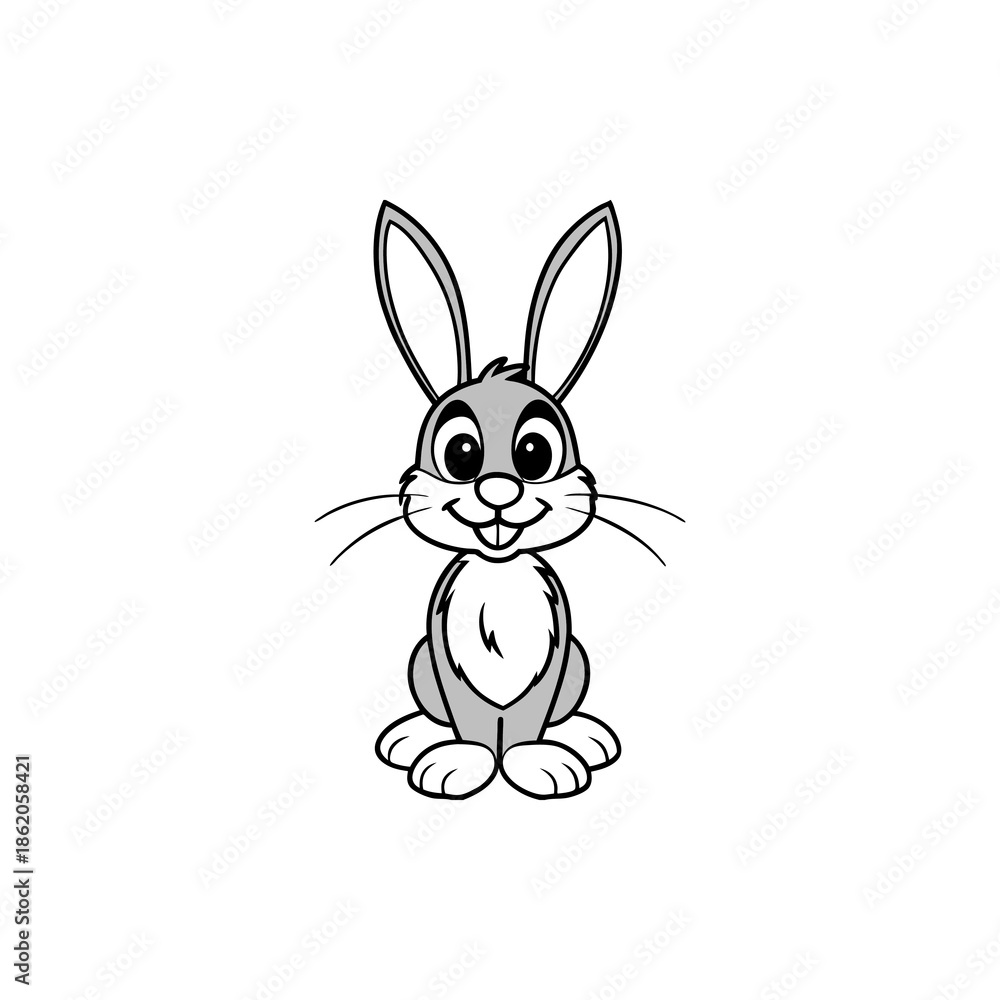 Fototapeta premium A cute cartoon rabbit with big eyes and long ears, sitting and smiling.