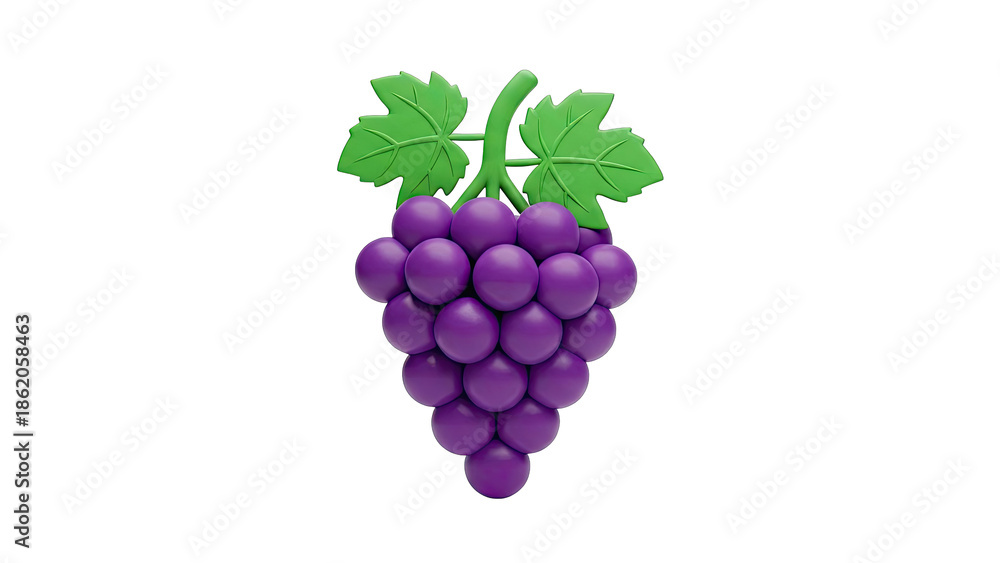 Fototapeta premium 3D Render of a Purple Grape Cluster with Green Leaves