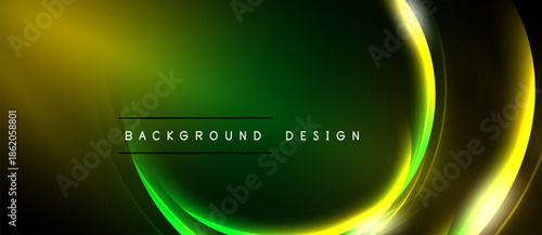 Abstract background features vibrant green, yellow gradients. Smooth curves create dynamic visual effect. Text reads background design.