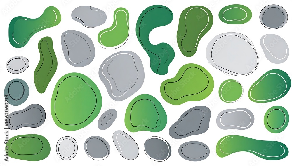 Fototapeta premium Abstract Organic Shapes Collection in Green and Gray Tones.