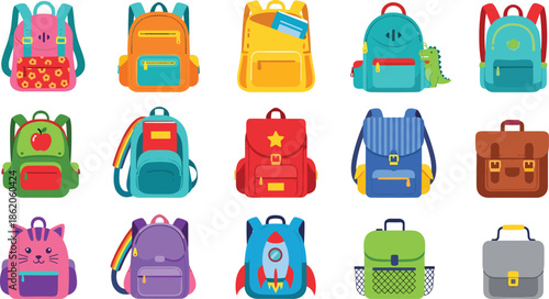 Colorful and playful school backpacks with various and patterns school bag children