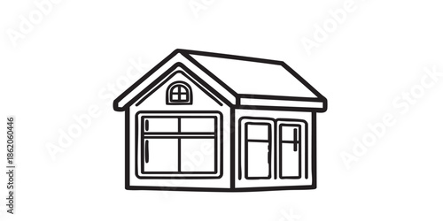 House with big windows thin line icon, house and interior concept. Vector graphics. Cottage building sign on white background, outline style icon for mobile or web design