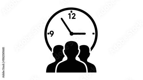 Group of people with clock icon, time management, team meeting schedule, or office working hours concept vector illustration.