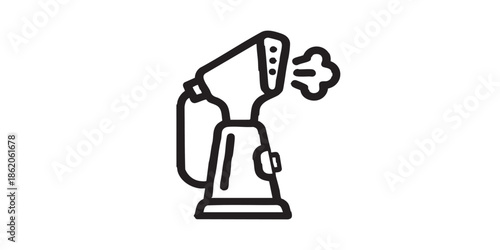 Steamer for clothes line icon, laundry service concept. Vector graphics. Electric steam device tool sign on white background, outline style icon for mobile or web design