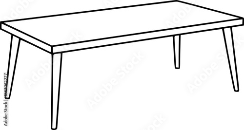 Simple minimalist table with four legs and flat surface.