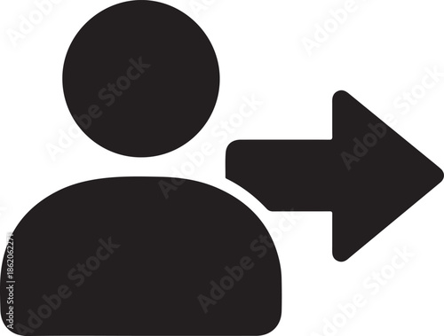 User head with outward arrow trail symbolizing sign out, logout, and account exit icon