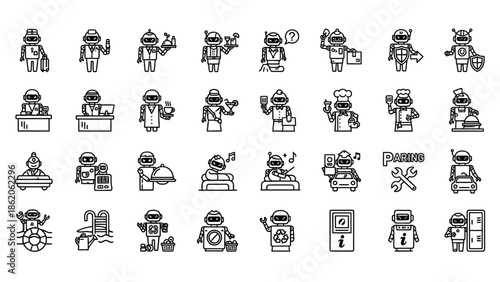 Collection of Various Robot Icons and Symbols.