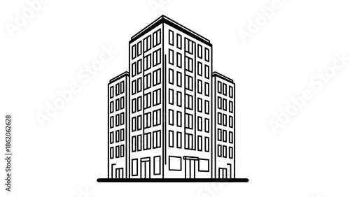 Modern apartment building or office skyscraper line icon.