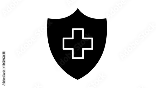 Medical shield icon with cross symbol for health protection.