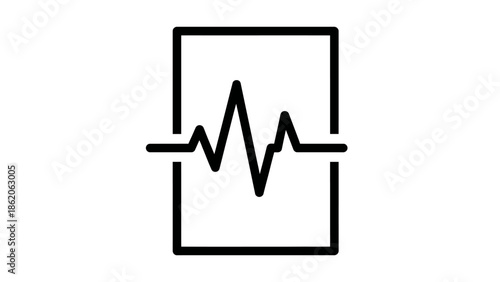 Heartbeat pulse line icon inside a rectangular frame isolated on white.