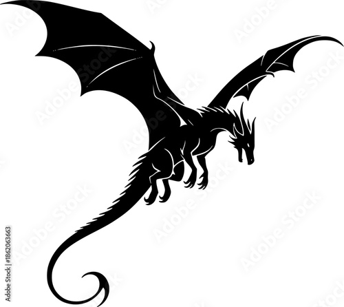 Fantasy Dragon Silhouette Dynamic Minimalist Line Art Vector
