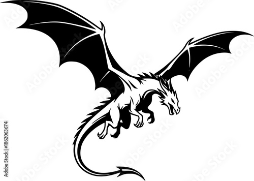 Fantasy Dragon Silhouette Dynamic Minimalist Line Art Vector
