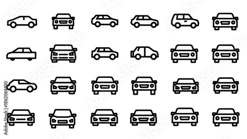 Collection of Various Car Icons and Symbols.