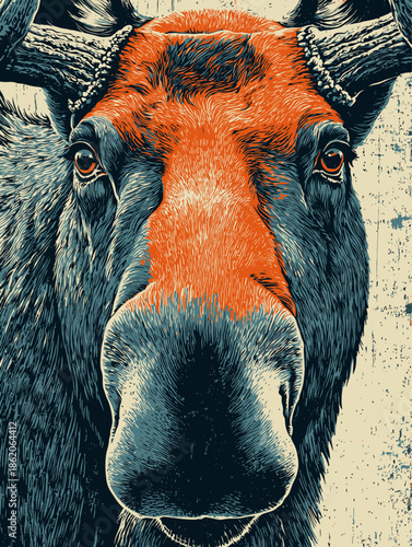 Creative Blue and Black Moose Sketch Against Bold Orange Canvas