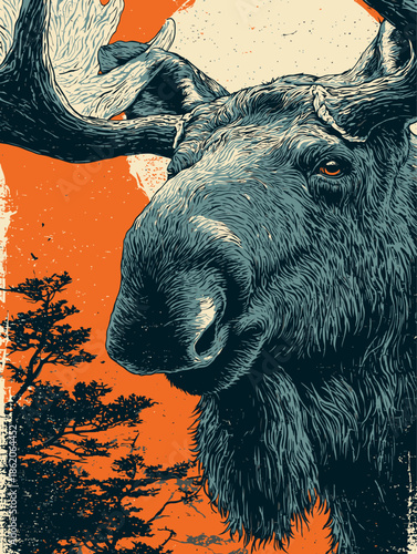 Modern Animal Art Featuring a Powerful Moose Close-up