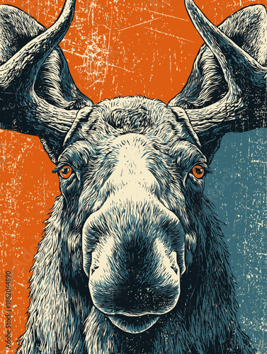 Artistic Wildlife Illustration: Majestic Moose with Detailed Line Work