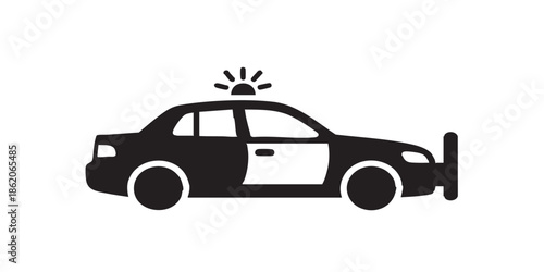 Police car solid icon, law enforcement concept. Vector graphics. Policeman patrol vehicle transport sign on white background, style mobile or design.