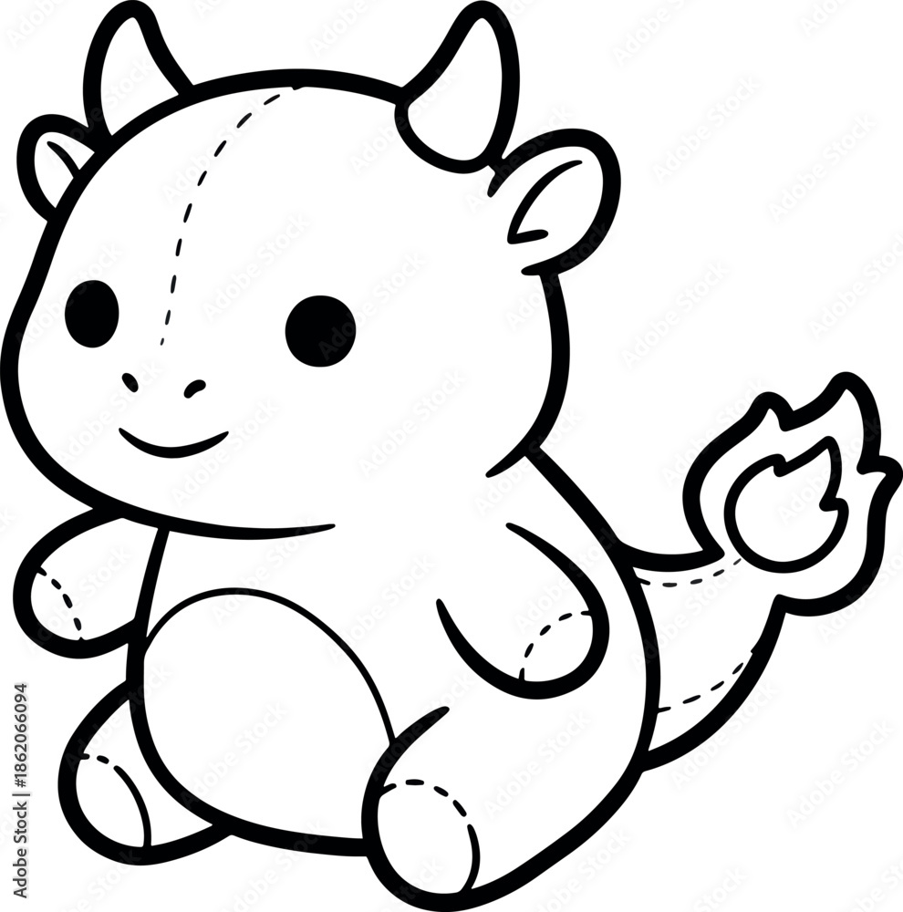 Fototapeta premium Cute Cartoon Baby Dinosaur Sitting on White Background