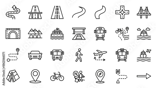 Collection of Simple Line Travel Icons.