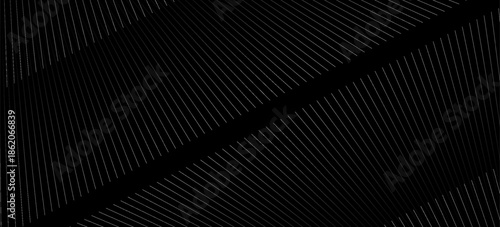 Modern abstract background featuring thin white lines forming a dynamic wave pattern on a black background. Minimalist geometric design